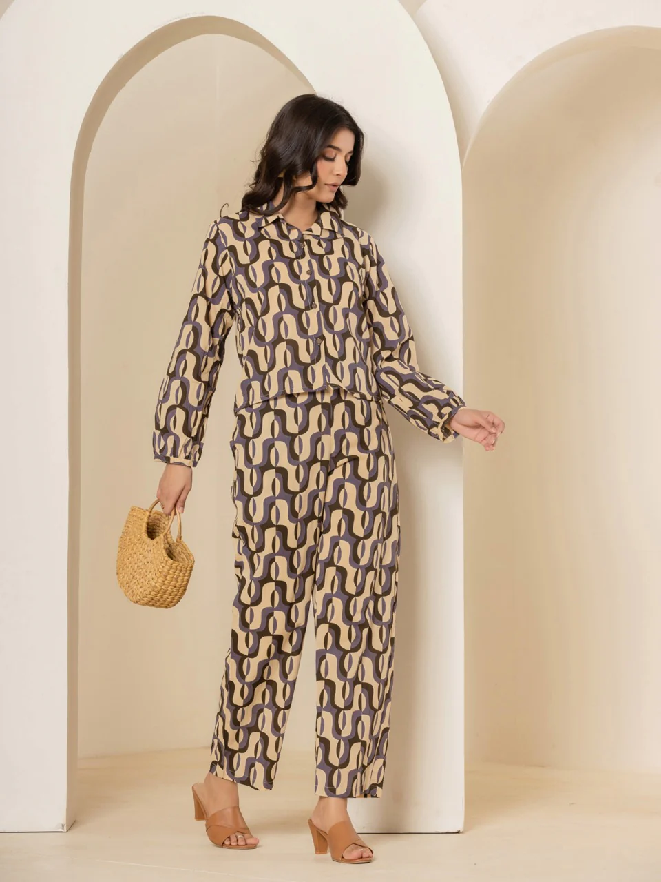 Abstract Caramel Plum Dream Co-Ord Set - Image 6