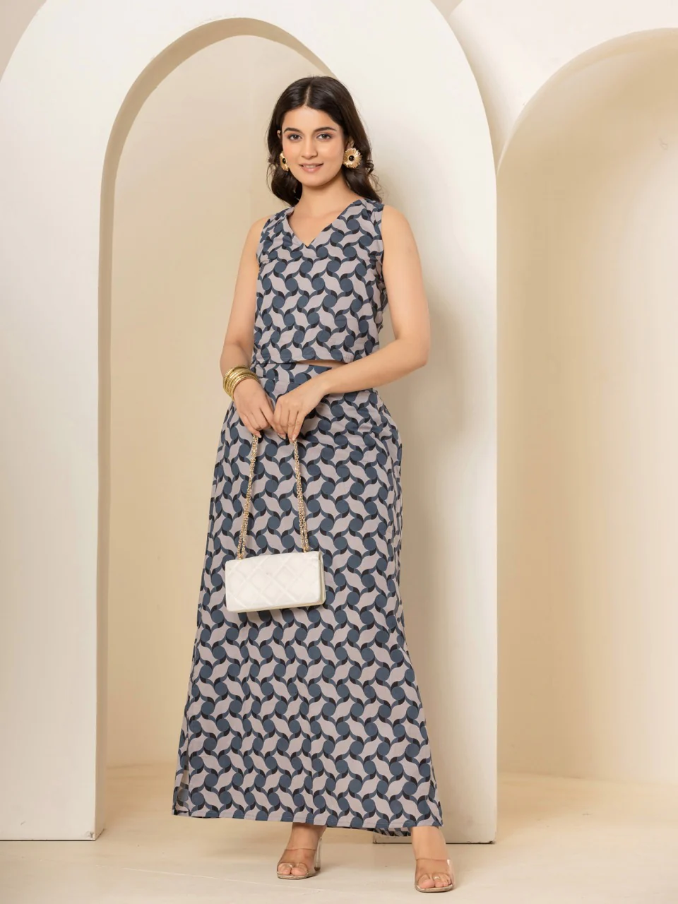 Geometrical Grey Long Skirt Set - Image 6