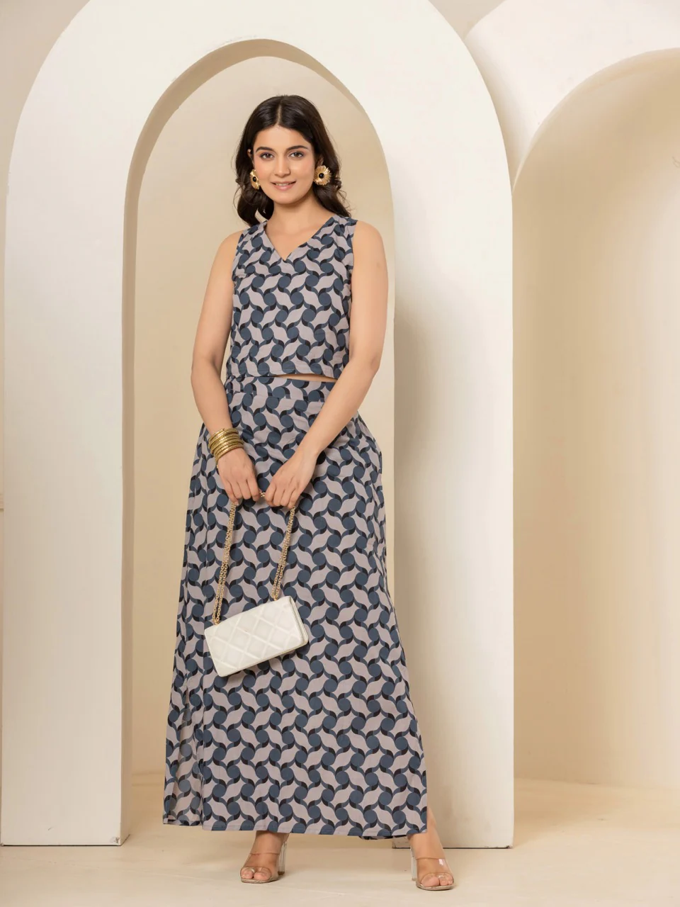 Geometrical Grey Long Skirt Set - Image 8