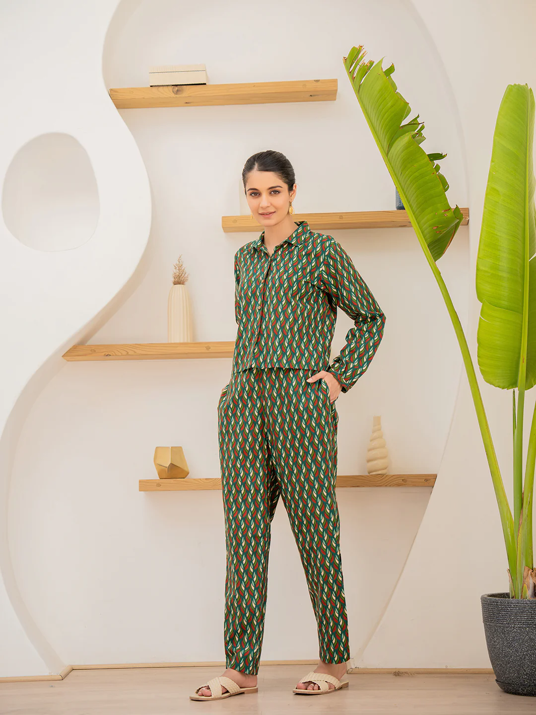 Leafy Pleate Forest Noir Green Co-Ord Set - Image 9